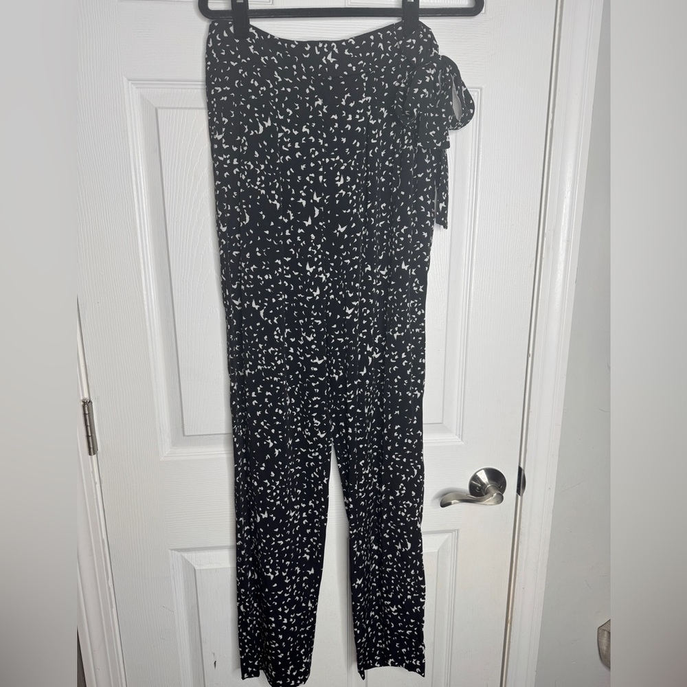 DIANE VON FURSTENBERG NWT Leaves Two Side Tie Black White Silk‎ Blend Pants 6